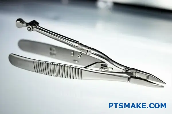 Complex stainless steel surgical forceps showcasing metal injection molding advantages over traditional die casting methods