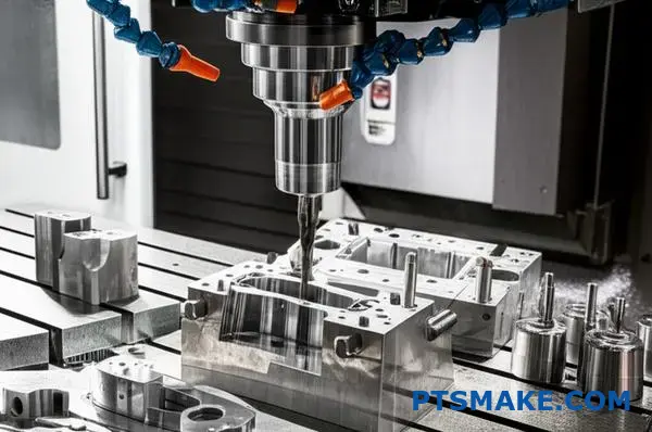 Precision hardened steel mold components for metal injection molding applications showing complex tooling design