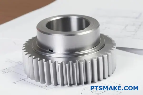 Detailed view of precision metal gear showing uniform wall thickness design principles for powder injection molding manufacturing