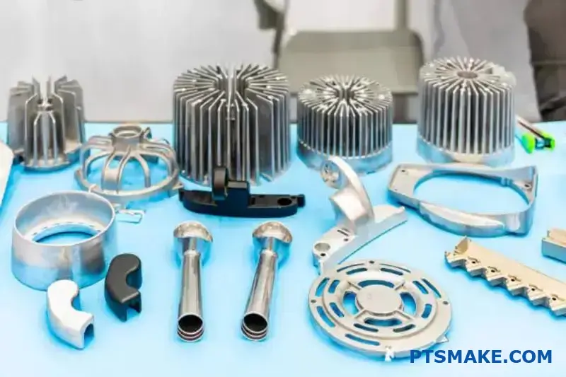 Various automotive parts showcasing different die cast alloy properties for precision metal manufacturing applications