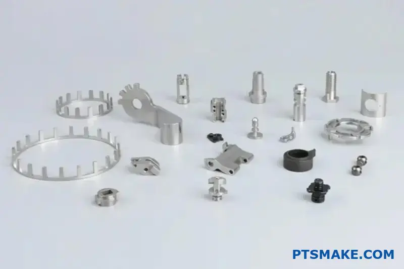 Various metal components showcasing materials used in injection molding and die casting manufacturing
