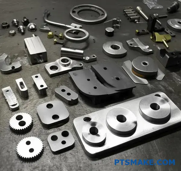 Varias piezas metálicas de precisión que muestran las diferentes aleaciones utilizadas en los procesos de fabricación de moldeo por inyección de metales.