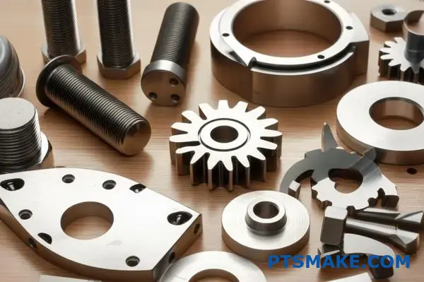 Diversas piezas metálicas de precisión que presentan diferentes complejidades geométricas adecuadas para los procesos de fabricación de moldeo por inyección de metales.