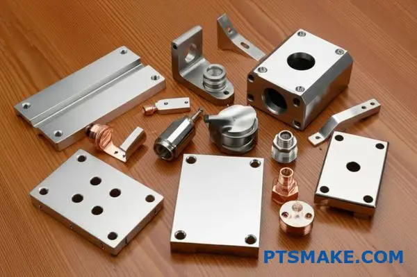 Diferentes componentes metálicos moldeados por inyección que muestran diversos materiales y acabados para la selección óptima de piezas en los procesos de fabricación.