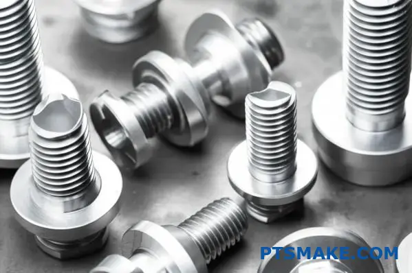 Närbild av kallformade precisionsbultar i metall med detaljerade axlar och gängor utan sekundär bearbetning