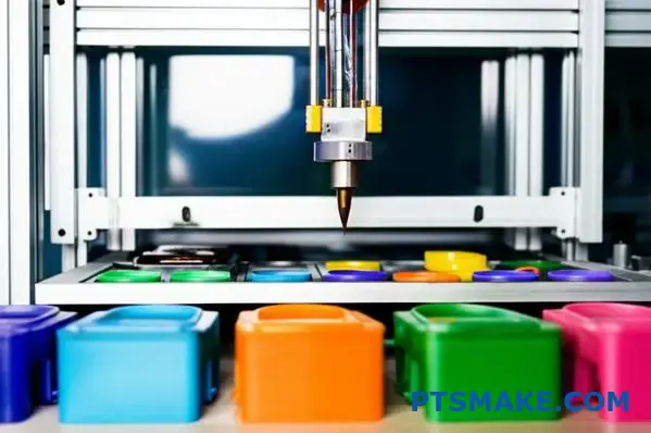 Industriell ultraljudssvetsutrustning med plastdelar som visar exakt ultraljudssvetsningsteknik för tillverkningsapplikationer