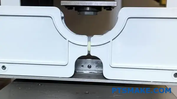 Białe plastikowe elementy obudowy utrzymywane razem pod ciśnieniem podczas ultradźwiękowego procesu krzepnięcia spoiny