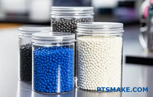 Różne granulki żywicy z tworzyw sztucznych wykazujące różnice w partiach materiału wpływające na jakość i spójność zgrzewania ultradźwiękowego