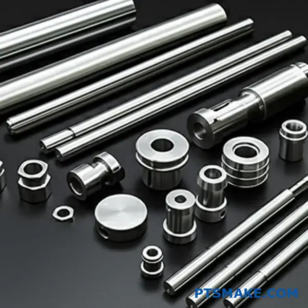 Różne precyzyjne okucia i elementy mechaniczne ze stali nierdzewnej o standardowej jakości wykonania na powierzchni roboczej