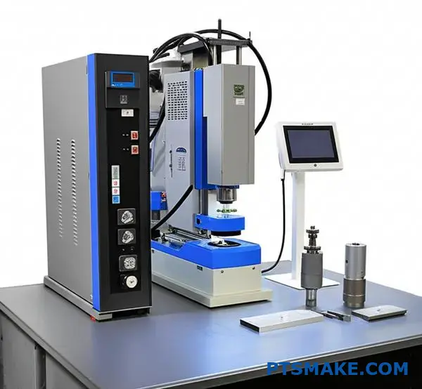 Kompletny system zgrzewarki ultradźwiękowej Branson z zasilaczem, siłownikiem, stosem akustycznym i elementami interfejsu sterowania