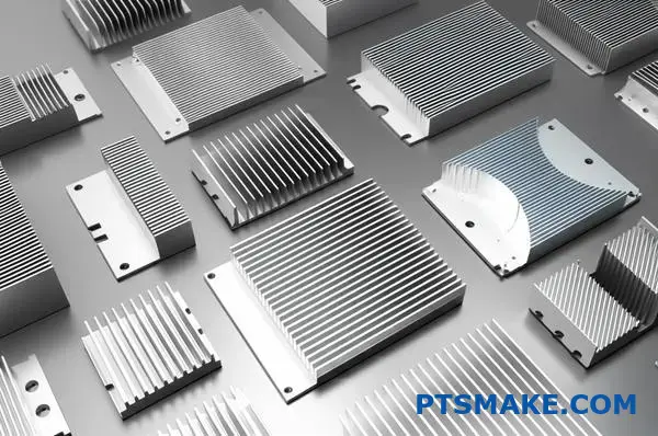 Coleção de aletas de arrefecimento em alumínio e componentes de gestão térmica com várias técnicas de fabrico