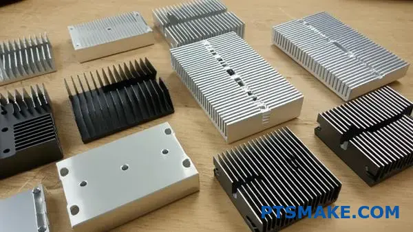 さまざまな合金仕上げと冷却フィン設計を施した、熱管理用途向けの各種アルミ製ヒートシンク