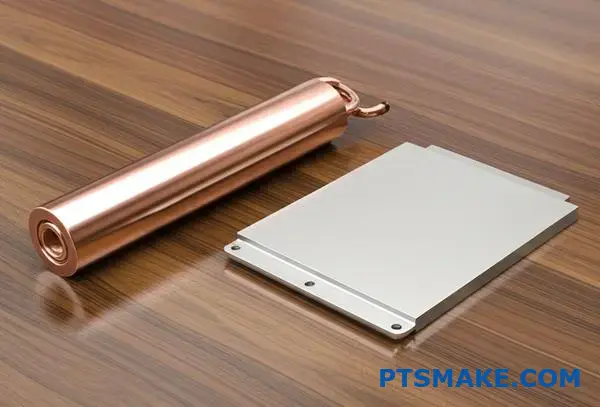 Porównanie cylindrycznej rurki cieplnej i płaskiej komory parowej pokazujące różnice w komponentach zarządzania termicznego