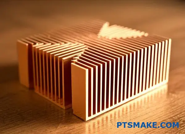 Detaljerad kylfläns i koppar som visar lamellavstånd och design av termisk hantering för optimering av kyleffektivitet