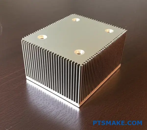 Professionell kylfläns i koppar med vertikala fenor som visar strategier för kostnadsoptimering av komponenter för termisk hantering