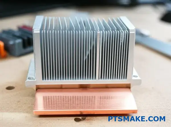 Kylfläns i aluminium med kopparbas som visar design med skavda stiftfenor för applikationer med termisk hantering