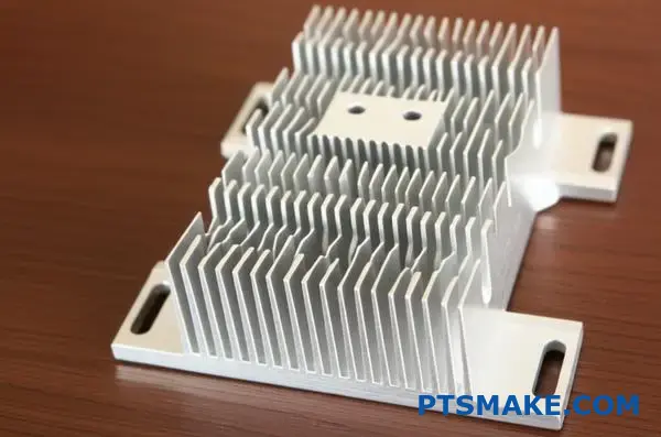 Professionell kylfläns i aluminium med integrerade vertikala fenor som visar design för termisk hantering av elektroniska komponenter