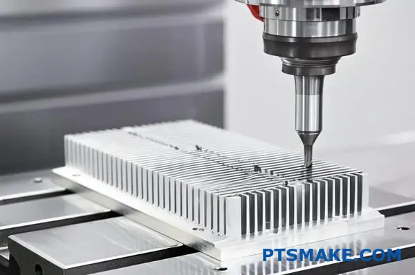 Profesjonalna maszyna CNC produkująca precyzyjne radiatory ze szczegółowymi żebrami chłodzącymi do zastosowań związanych z zarządzaniem termicznym