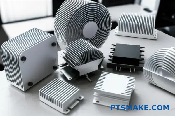 Różne aluminiowe radiatory prezentujące różne style produkcji od globalnych producentów komponentów do zarządzania termicznego