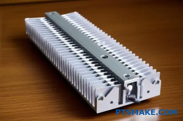 Detailný záber na svietidlo LED zobrazujúci hliníkový chladiaci chladič s komponentmi tepelného manažmentu na diagnostiku porúch