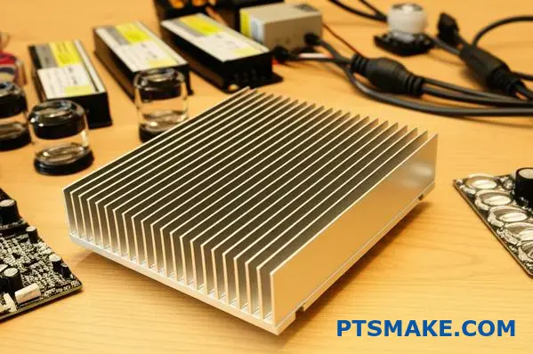 Chladič LED s elektronickými komponentmi a optickými prvkami zobrazujúcimi integráciu systému tepelného manažmentu