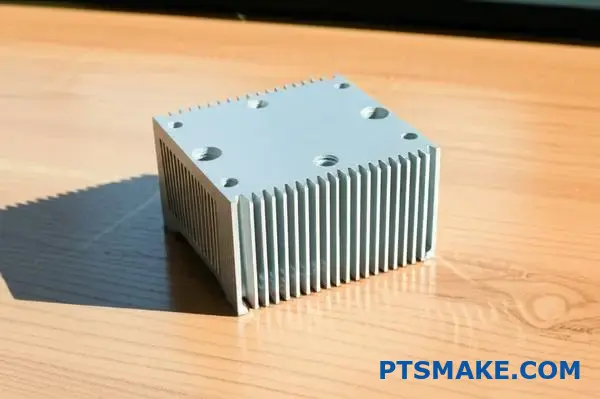 Rôzne hliníkové chladiče zobrazujúce rôzne výrobné metódy a návrhy chladiacich rebier na drevenom povrchu