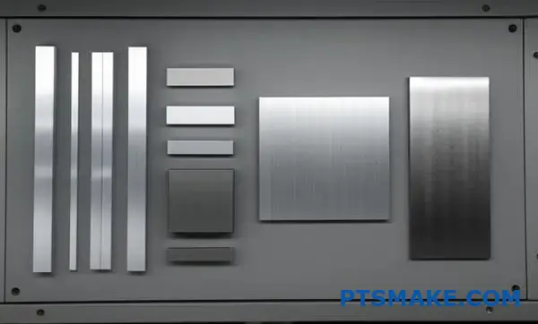 Different metal materials and alloys arranged on testing table showing various densities and material properties for engineering applications