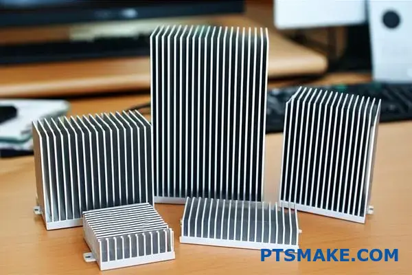 Multiple aluminum heat sinks with varying fin designs for CPU and LED thermal management applications