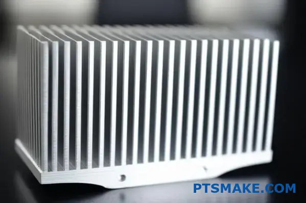Detailed aluminum heat sink with precision-machined cooling fins for thermal management applications