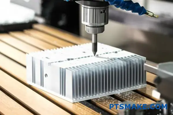 CNC machine manufacturing aluminum cooling fins for thermal management applications