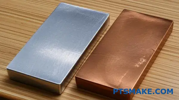 Aluminum and copper metal samples displaying different material properties and structural characteristics for durability comparison