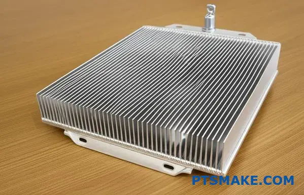 مبدد حرارة صناعي من الألومنيوم مزود بزعانف تبريد لأنظمة التبريد السائل على الأسطح الخشبية