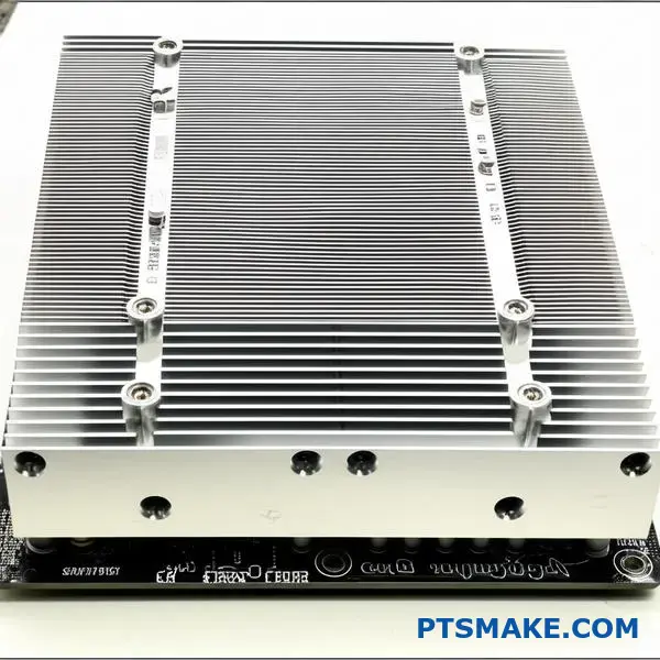 عرض تفصيلي لمكون إدارة الحرارة المصنوع من الألومنيوم مع ريش تبريد للتحكم في درجة حرارة النظام الإلكتروني