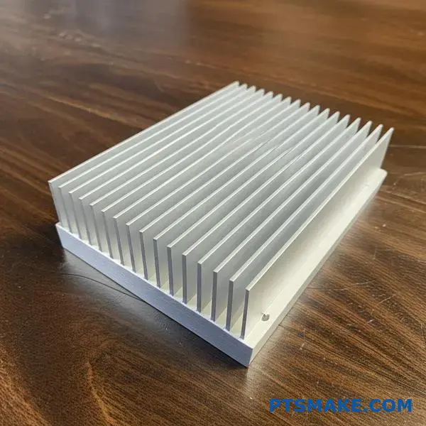 Seamless forged aluminum heat sink with integrated cooling fins displaying superior thermal management construction