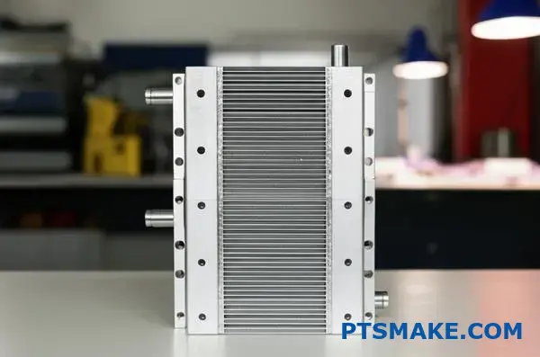 Lightweight aluminum cold plate for thermal management applications showing efficient heat dissipation design