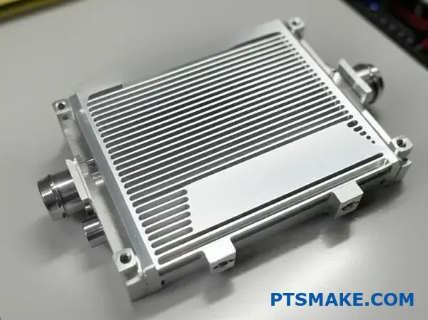 Детальный вид охлаждающей пластины с видимыми внутренними каналами и соединительными отверстиями для систем терморегулирования