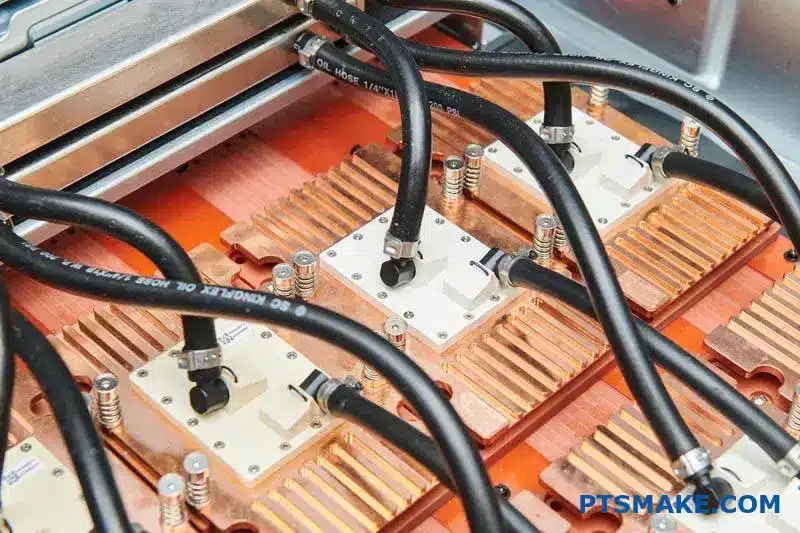 Close-Up of Cooling System With Tubes and Heat Sinks