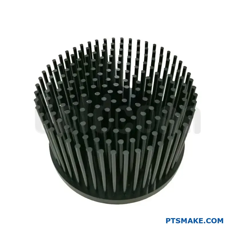 Close-up of precision-forged heat sink showing enhanced thermal conductivity through refined grain structure