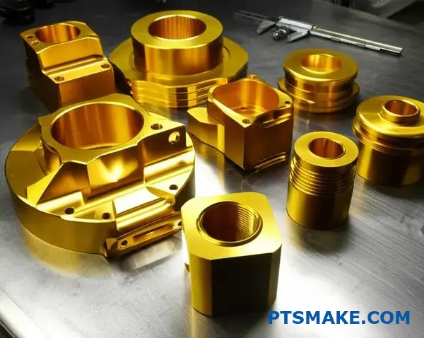 航空宇宙用途向け精密金陽極酸化アルミニウム部品:均一な金メッキ仕上げを実現