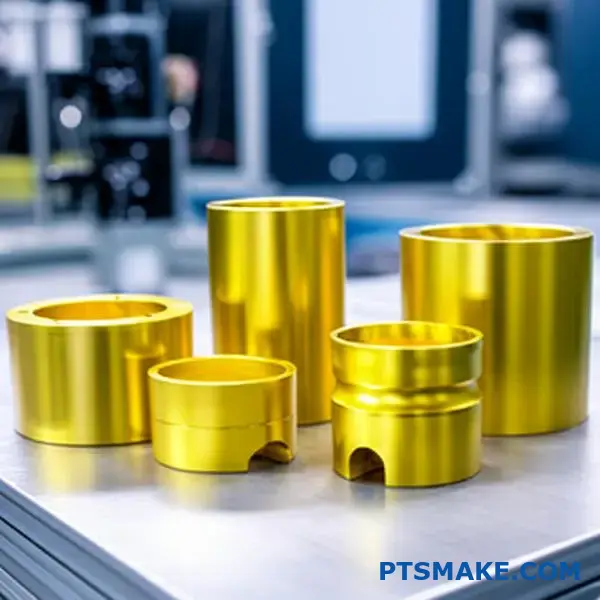 品質管理試験用の各種金色アルマイト処理アルミニウム部品(異なる金色仕上げと表面処理を施したもの)