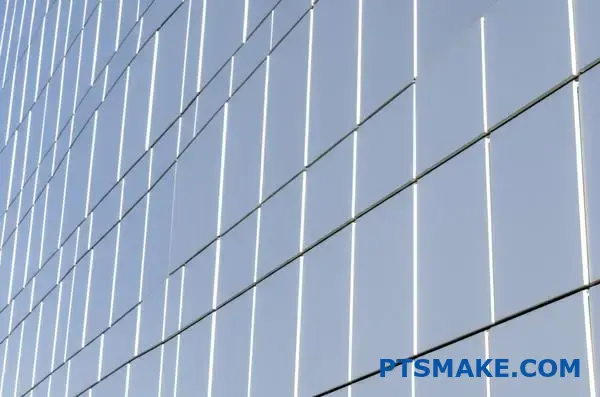 Modern anodized aluminum panels installed on contemporary building facade showing clear oxidized surface treatment for outdoor architectural applications