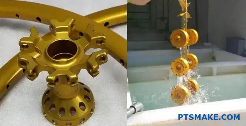 プレミアムな金色アルマイト加工アルミニウム製スマートフォンケース。木目調表面に均一な金メッキ仕上げを施しています。