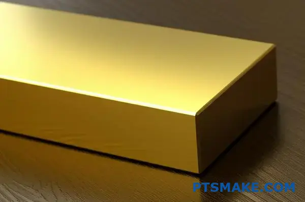 Glänzendes, goldfarben eloxiertes Aluminiumteil mit brillantem Metallic-Finish, das eine hochwertige Oberflächenbehandlung aufweist.