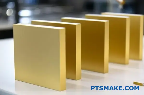 أجزاء من الألومنيوم المطلي بالبرونز الذهبي المطلي بالأنود مع تشطيب معدني بلون الشمبانيا على سطح المختبر