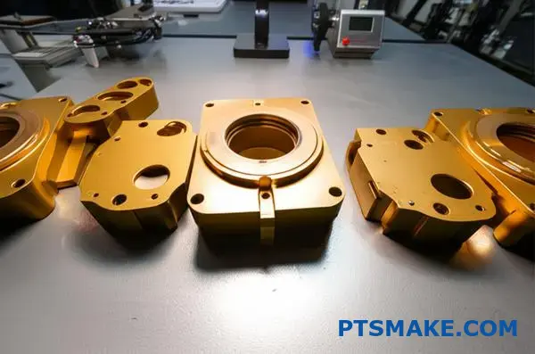 مكونات ألومنيوم للسيارات تظهر عيوب في الطلاء المطلي بالأنود الذهبي وعيوب في السطح لتحليل الجودة