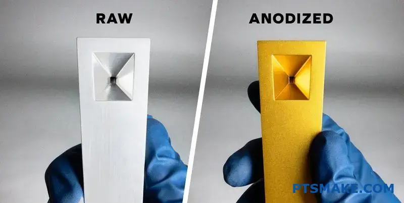 Porównanie surowych i anodowanych precyzyjnie obrobionych części