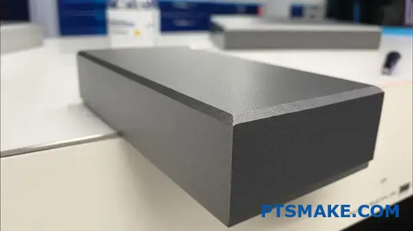 実験室用作業台上の保護用密封コーティングを施したダークグレーの陽極酸化アルミニウム部品