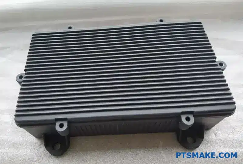 Black Plastic Injection Molded Enclosure with Cooling Fins