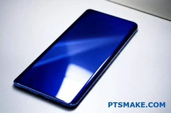 Ergonomic smartphone back panel featuring professional anti-smudge coating on curved 3D surface with metallic finish