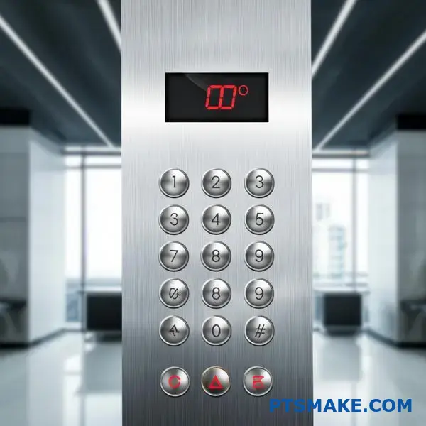 Modern elevator panel featuring smudge resistant stainless steel buttons maintaining clean appearance in high traffic commercial building